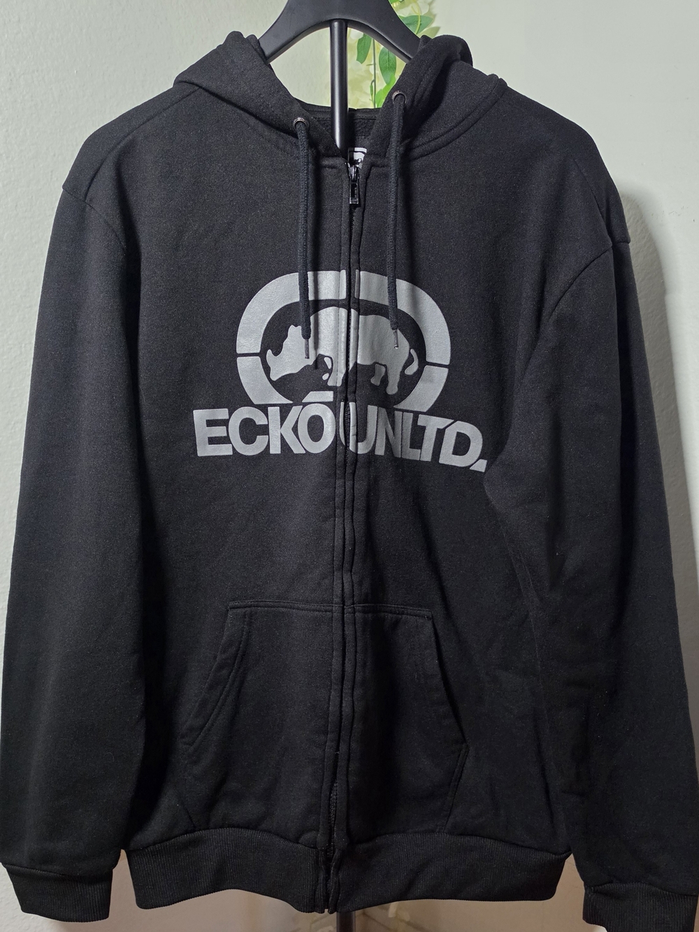Ecko Unlimited Black Zip-Up Hoodie with Gray Logo